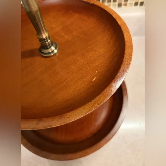 Mango Wood 2 Tier Cupcake Server Tray Mid Century - Picture 8 of 16